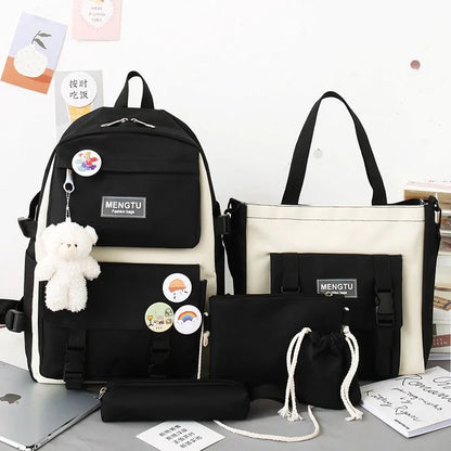 5PCS Backpack Set for Girls – Fashionable High-Capacity Waterproof School, Laptop & Travel Bags