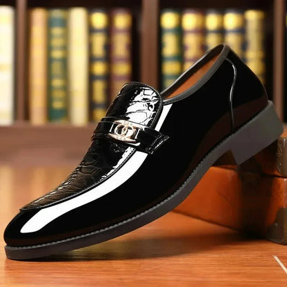 Men's Pointed Toe Patent Leather Dress Shoes - Slip-On Wedding & Business Loafers