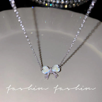 Y2K Crystal Bow Angel Wings Necklace - Heart Pendant Clavicle Chain for Women Trendy Aesthetic Jewelry
