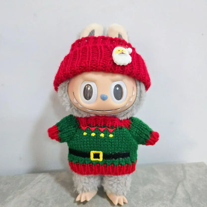 15–17cm Labubu Doll Clothes – Christmas Hat, Scarf & Elk Snowman Plush Outfit Set, New Year Gift