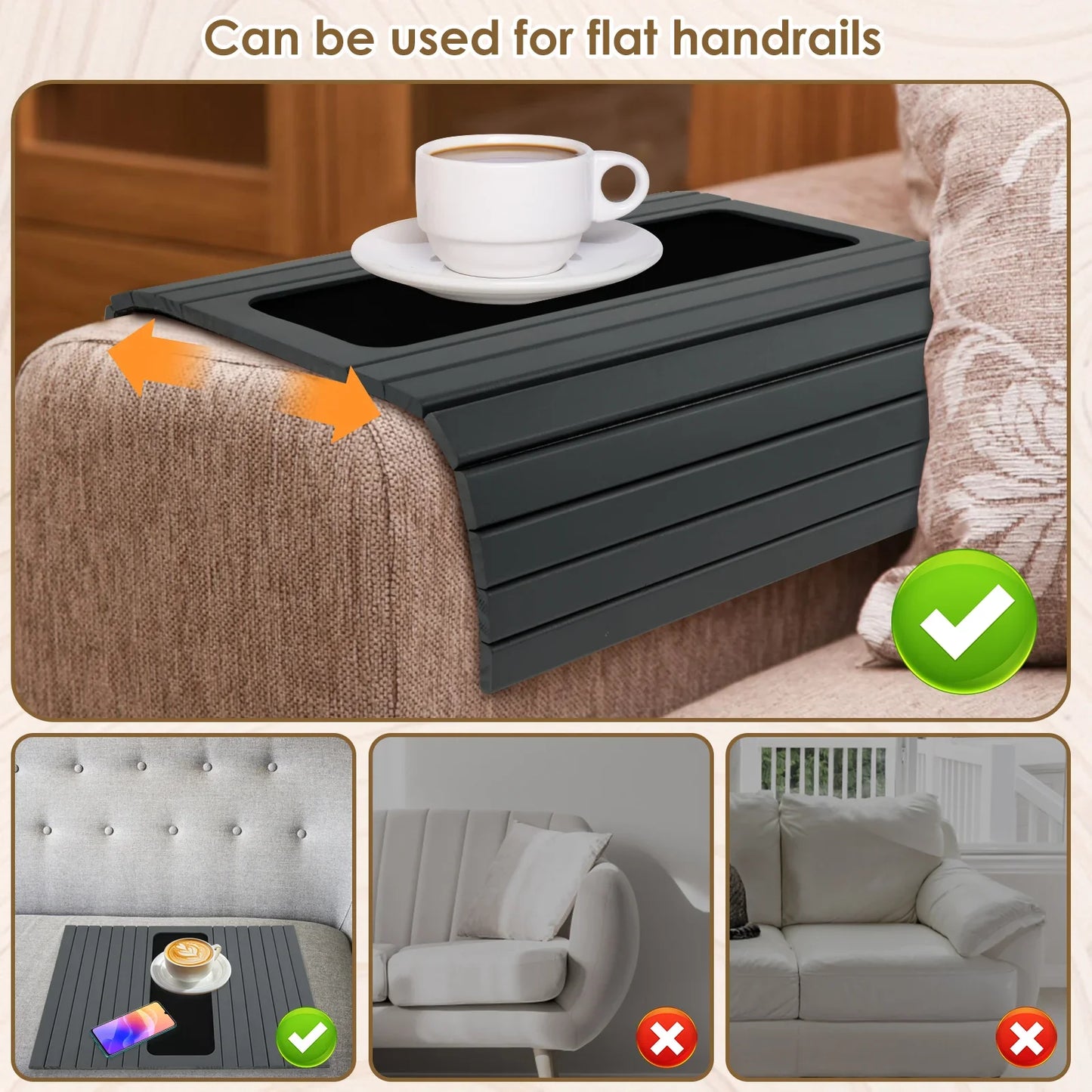 Wooden Sofa Arm Tray – Folding Design, Sturdy & Convenient Tray for Storage and Home Use