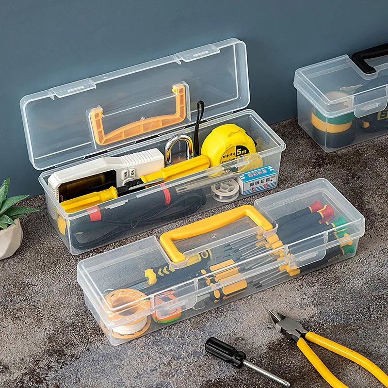Multi-Compartment Tool Storage Box - Transparent Portable Organizer for Screws, Wrenches & Small Parts