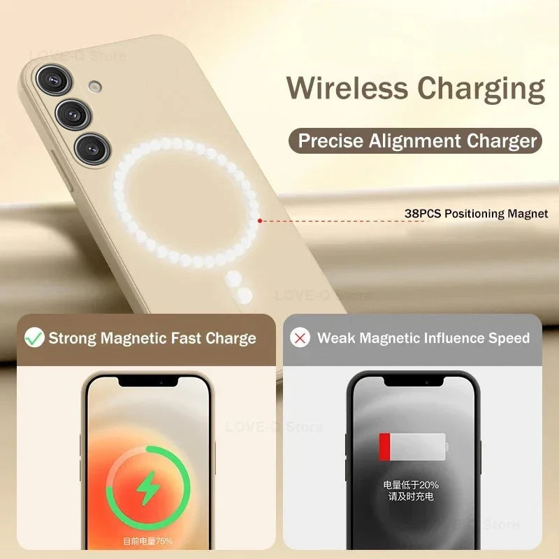 MagSafe Magnetic Silicone Case - Soft Wireless Charging Cover for Samsung Galaxy S26 S25 S24 S23 Ultra Plus FE