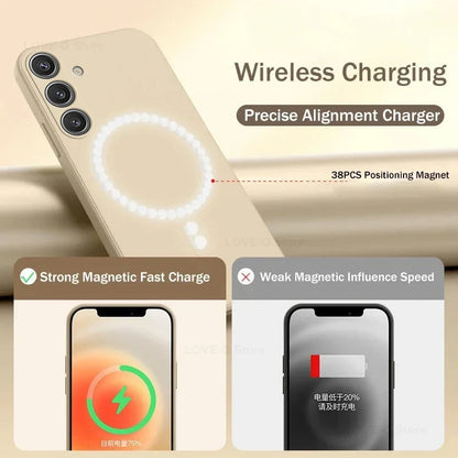 MagSafe Magnetic Silicone Case - Soft Wireless Charging Cover for Samsung Galaxy S26 S25 S24 S23 Ultra Plus FE