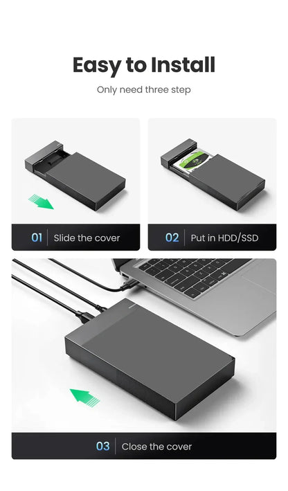 3.5" USB 3.0 to SATA HDD Enclosure — High-Speed External Hard Drive Case, Supports up to 10TB for PC & Laptop