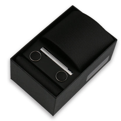 Men's Tie & Cufflink Gift Set - 8cm Necktie Handkerchief Clip Box for Formal Business Suits