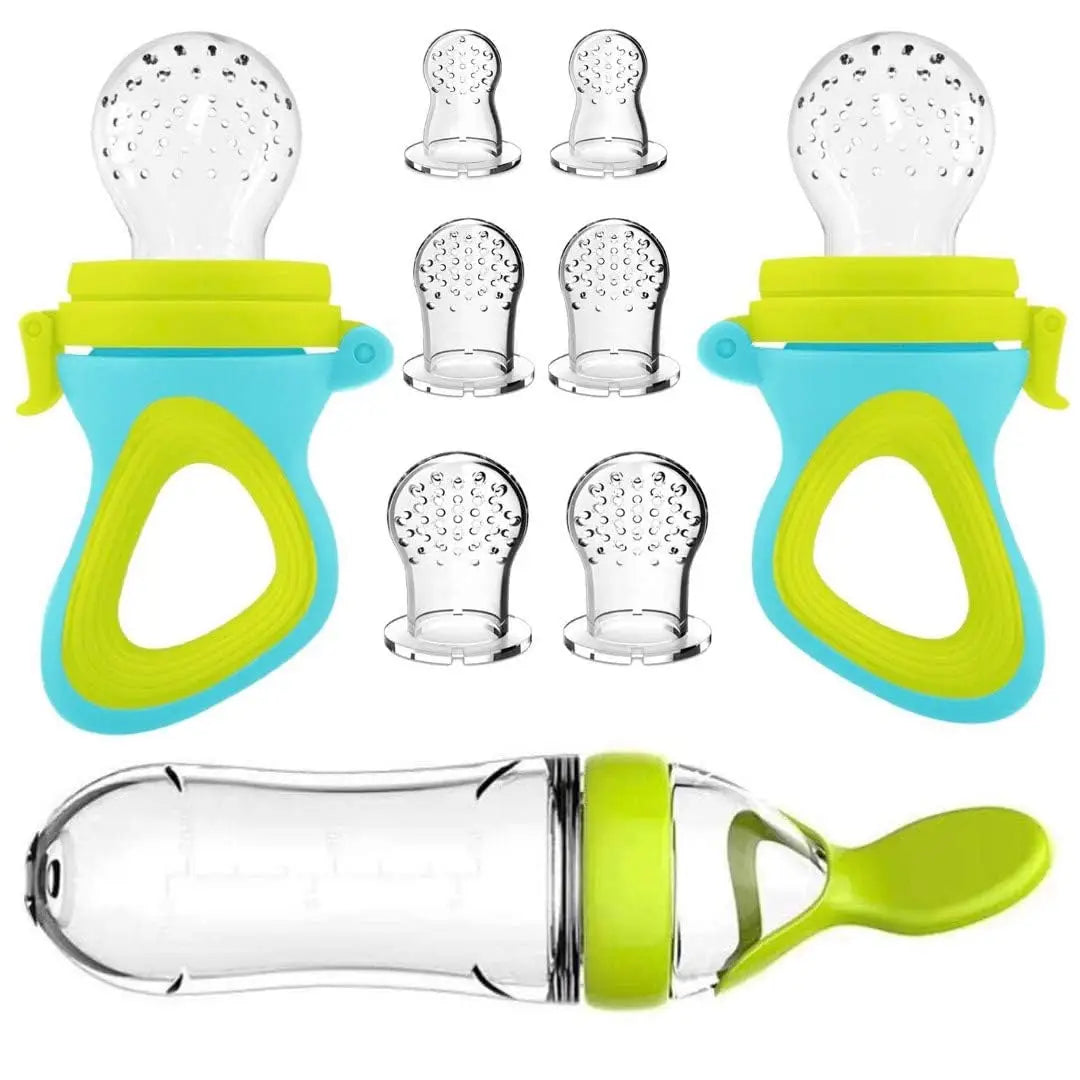 Silicone Baby Feeding Bottle Spoon - Squeeze Cereal Feeder Cup with Pacifier Training Spoon for Newborn Infants