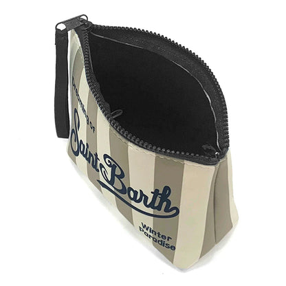 S-Saint B-Barth Striped Neoprene Zip-Up Clutch – Unisex Cosmetic & Toiletry Makeup Bag for Women