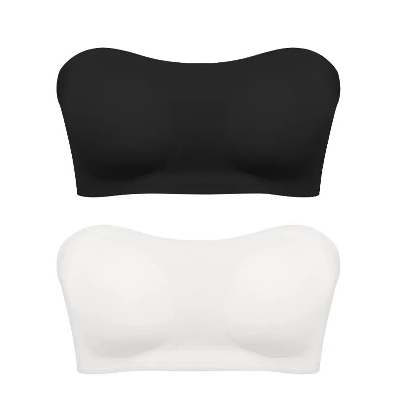 Women’s Strapless Push-Up Bra – Removable Padded Seamless Ice Silk Top, Invisible Anti-Slip Off-Shoulder Bra