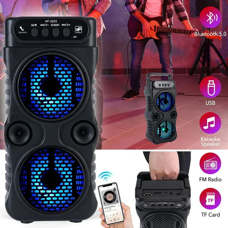 Outdoor Portable Wireless Speaker – Dual 3” Stereo Subwoofer, Bass, USB Powered for Party, Karaoke & Home