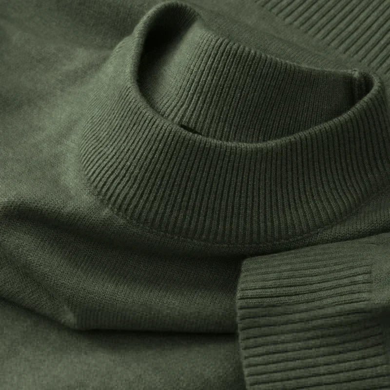 Men's Autumn Mock Turtleneck Sweater - Lightweight Warm Long Sleeve Knitted Casual Streetwear Pullover Top