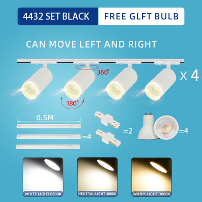 LED Track Light System – 85-265V COB Ceiling Lamp Set with Rails & Spots for Clothing Shops, Living Rooms & Stores
