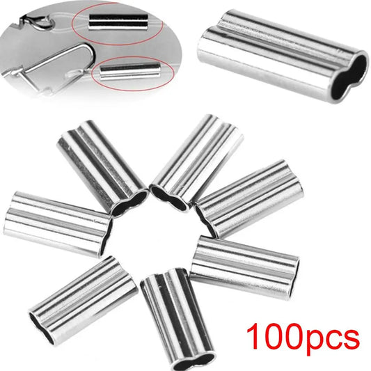 100PCS Fishing Crimping Sleeves - Single & Double Barrel Tackle Line Connectors