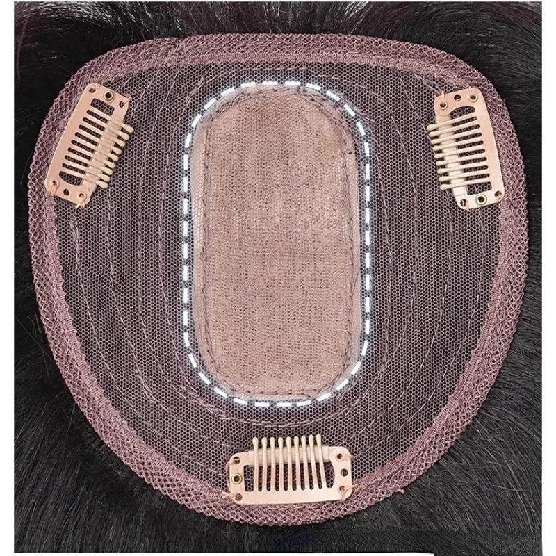 Silk Top Swiss Lace Clip-In Topper – Straight Real Human Hair Toupee with Bangs, Breathable & Soft, Blonde Color