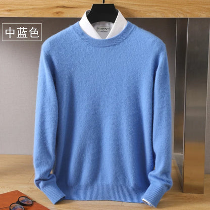 Men's Pure Mink Cashmere Sweater - O-Neck Long Sleeve Knit Pullover Autumn Winter Luxury Top