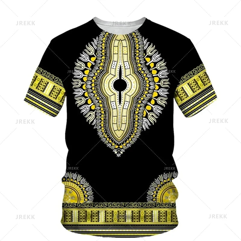 Summer African Dashiki 3D Print T-Shirt - Harajuku Ethnic Pattern Streetwear Tee for Men and Kids