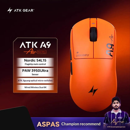 ATK DragonFly A9 Air Ultimate Wireless Gaming Mouse - 42000DPI PAW3950 Sensor 8KHz RGB Ergonomic Mouse for PC Windows & MacOS