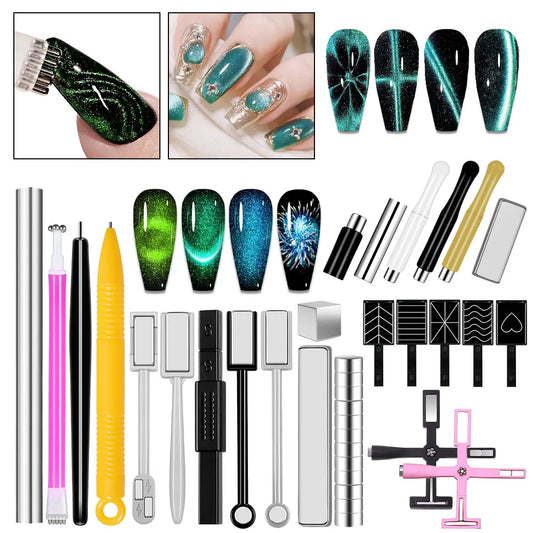 Magnetic Nail Art Wand Pen Set – 3D Cat Eye Gel Magnet Tool for UV Gel Polish & Magic Manicure Designs