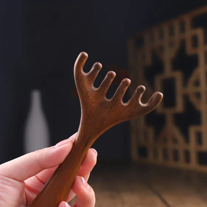 Head Meridian Massage Comb – Anti-Static Natural Wooden Wide Tooth, Six-Claw Gua Sha Tool for Spa & Blood Circulation