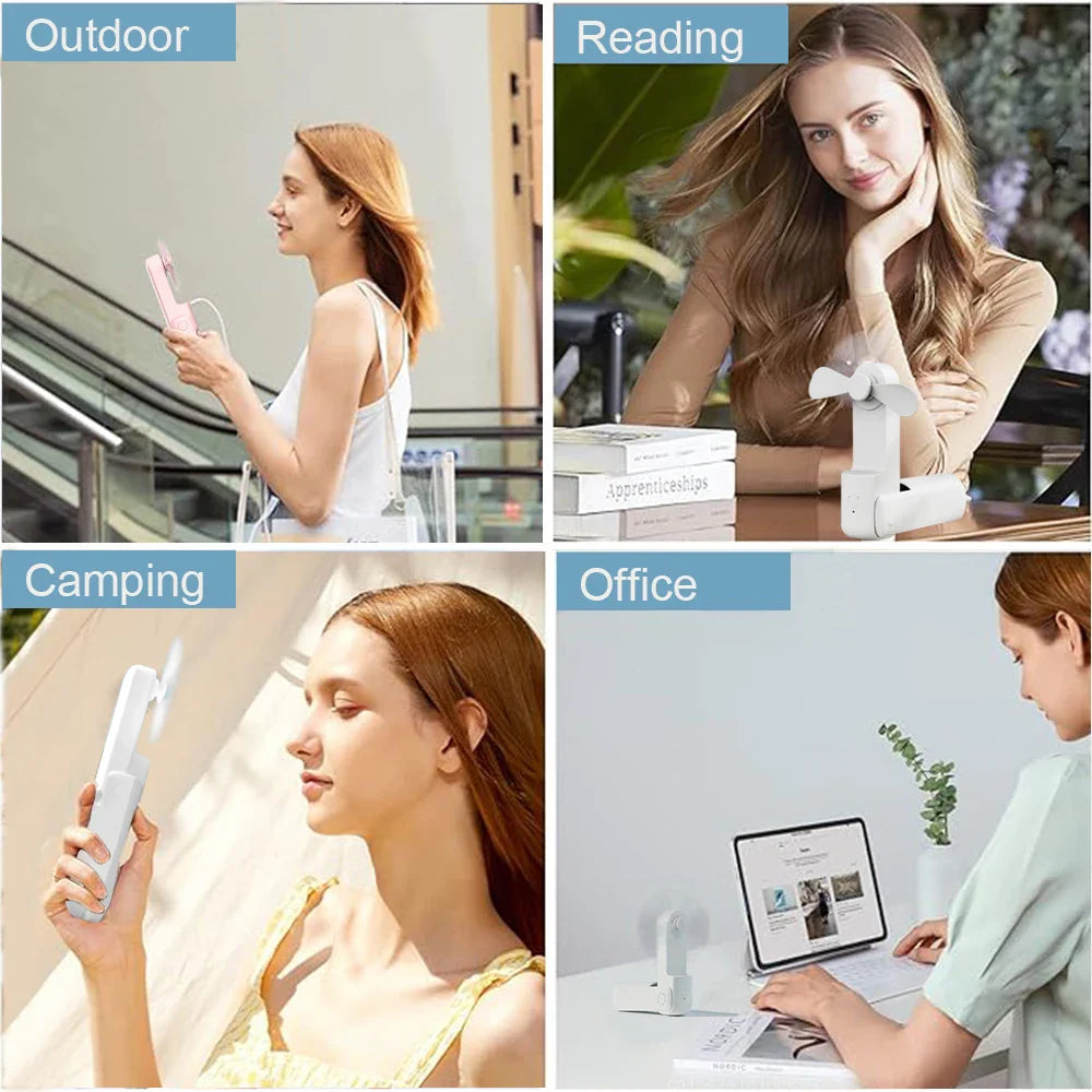 Portable Mini Handheld USB Fan – Rechargeable Folding Pocket Fan with Battery, Cooling Hand Fan and Power Bank Function