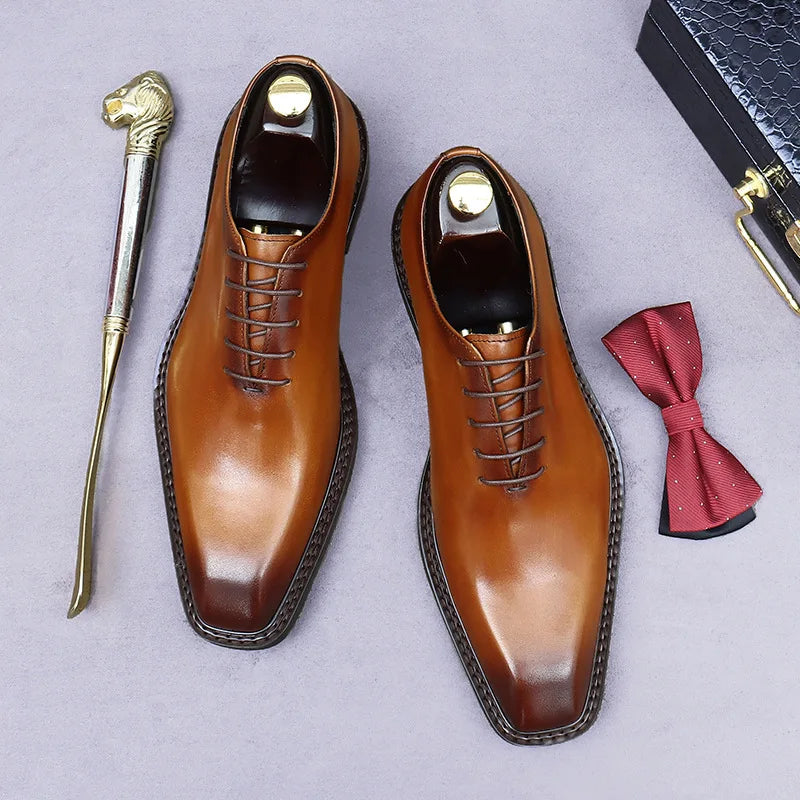 Men’s Handmade Genuine Leather Oxford Shoes - Italian Laser-Carved Business & Party Formal Dress Shoes Sizes 37-46
