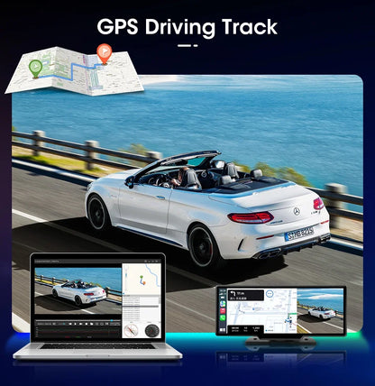 10.26" 4K Dash Cam Car Mirror — Wireless CarPlay Android Auto GPS Multimedia Rearview Camera Dashboard Monitor