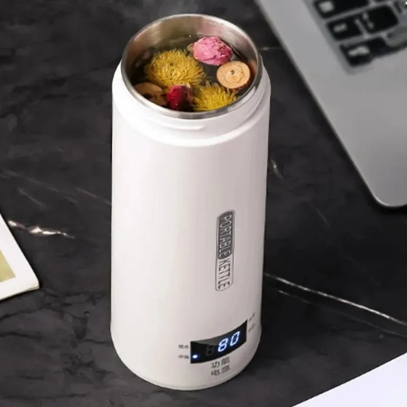 500ML Portable Electric Kettle — Travel Tea & Coffee Boiler Thermal Cup with Anti-Scald Design and English Menu