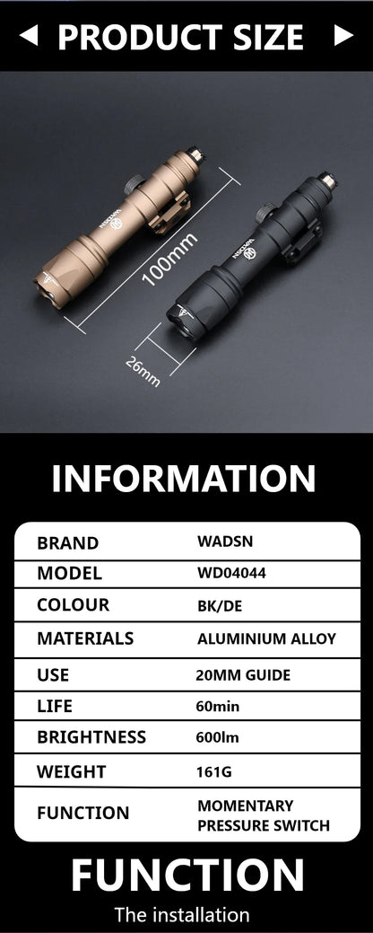 WADSN Airsoft M600C/M600/M300 Tactical Scout Light – AR15 Rifle LED Flashlight, Hunting Spotlight, 20mm Rail Mount