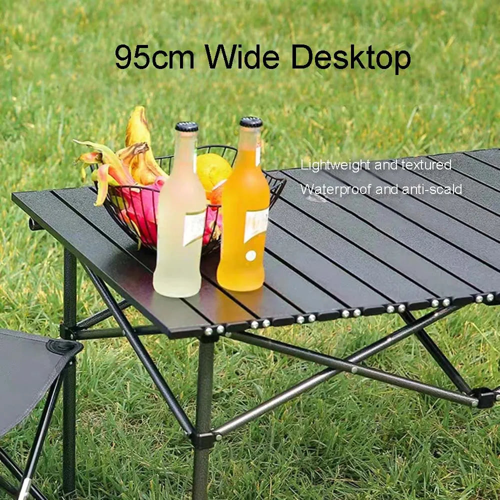 Outdoor Folding Long Table – Portable Black Camping Desk with Net Bag, Easy Setup & Stable for BBQs