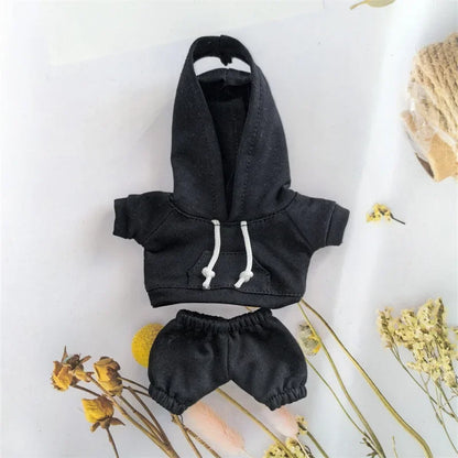 17cm Labubu Doll Outfit Set – Black Hoodie Sweatshirt & Pants, DIY Gift for Dolls