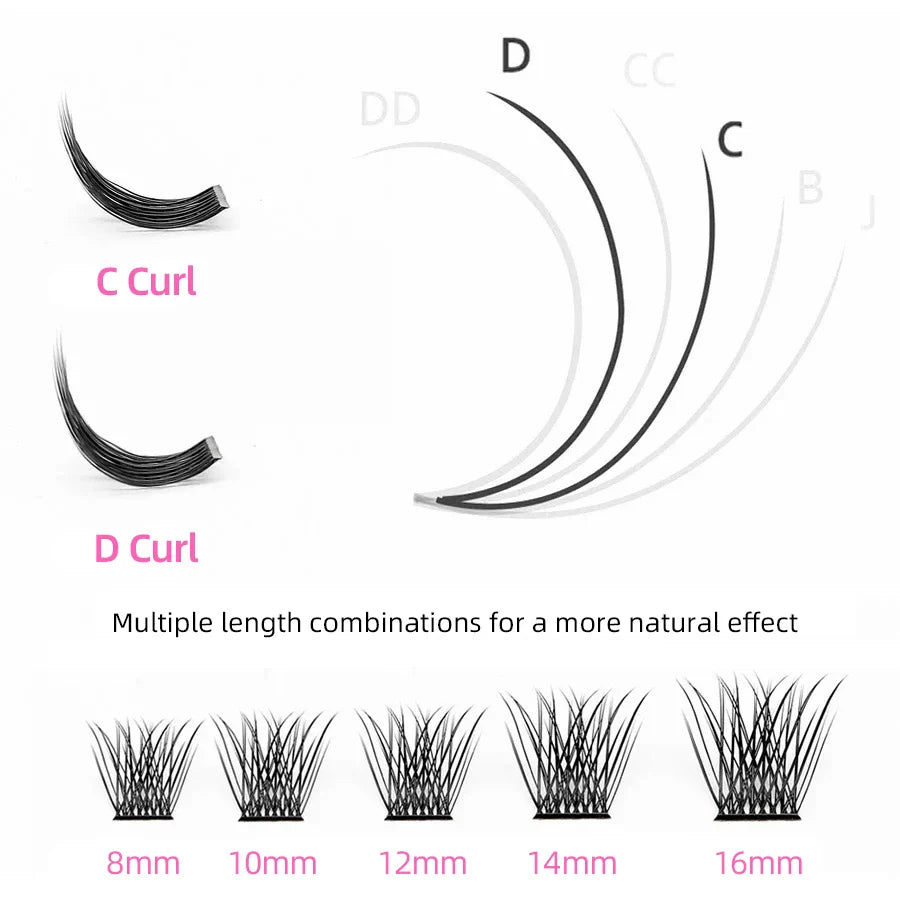 DIY 144 Cluster Lashes – Natural C/D Curl Individual Mink Eyelashes, Free Shipping, Home Makeup Supplies