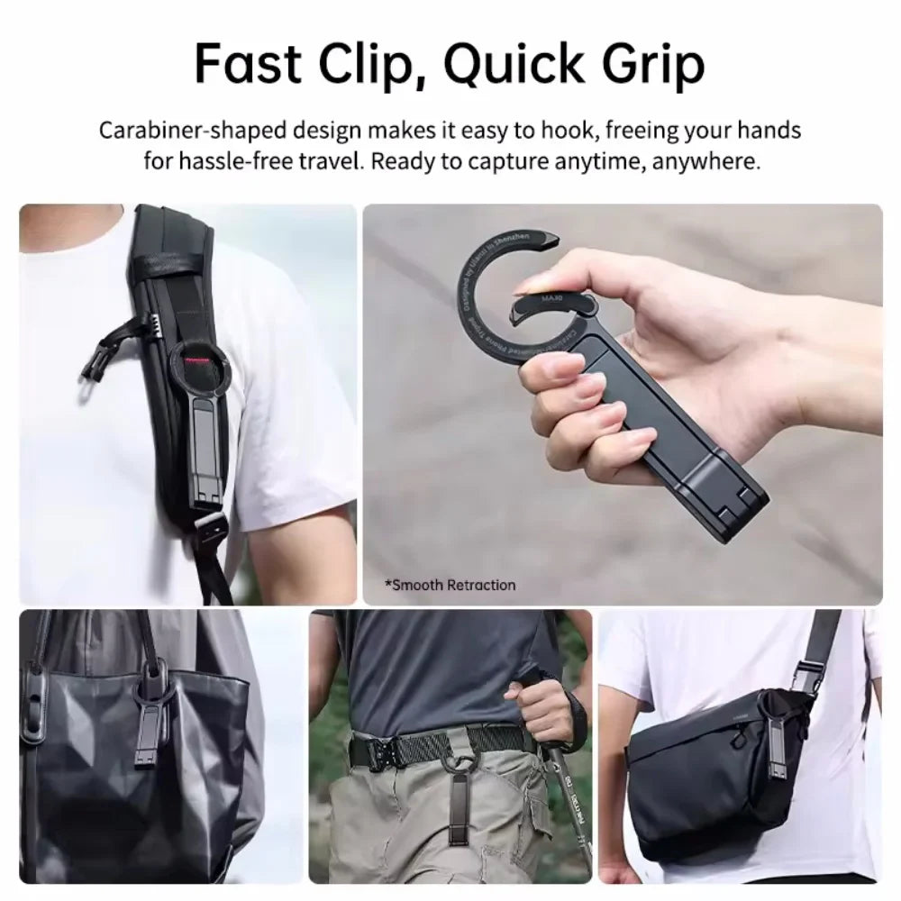 Metal Magnetic Phone Tripod – Carabiner & Desk Mount for iPhone 13–16, Dual-Sided Portable Holder