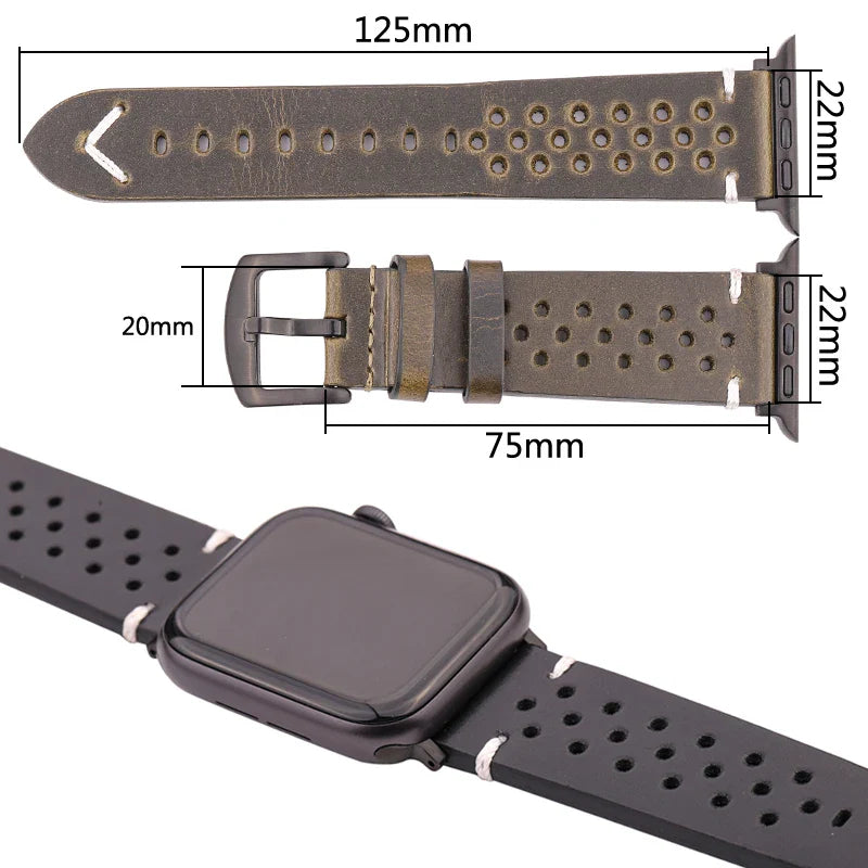 Genuine Leather Apple Watch Strap – Compatible with Series 7, 6, 5, 4, SE (40mm–49mm) for Men & Women
