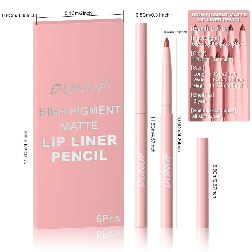 6pcs Waterproof Lip Liner Pen Set – Long-Lasting, Non-Fading, Easy Coloring Lip Gloss Makeup Set