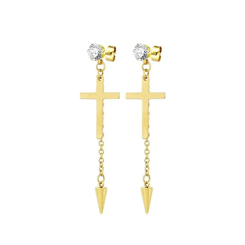 Gold Cross Huggie Hoop Earrings - Minimalist Dangle Charm Jewelry for Men & Women
