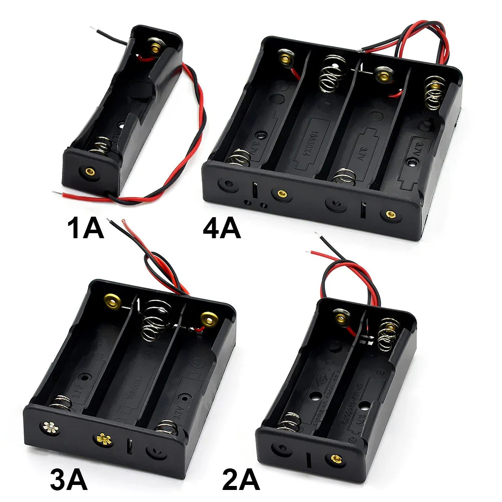 10-in-1 Plastic 18650 Battery Holder — 1/2/3/4 Slot Storage Box with Wire Lead for 3.7V 18650 Batteries