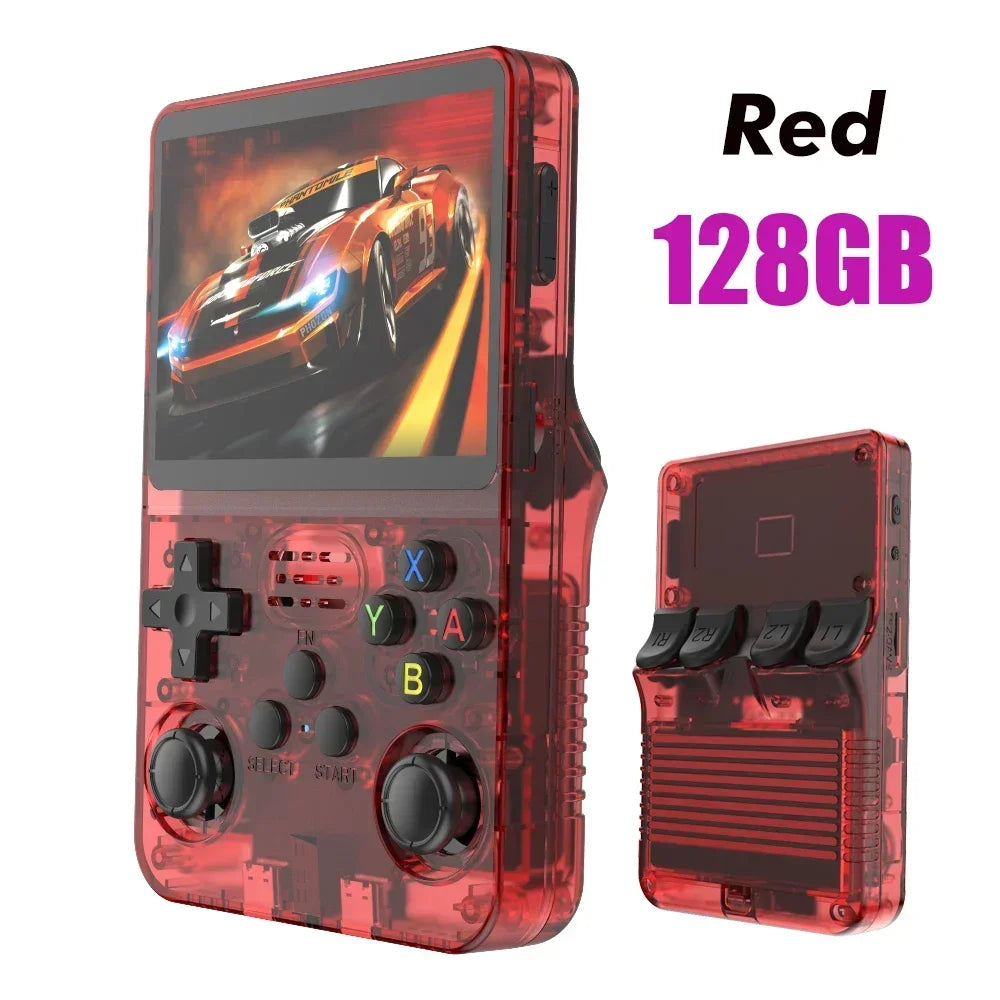 128GB Open Source R36S Video Game Console – Linux System, 3.5 Inch IPS Screen, Orange Portable Pocket Player with 64GB of Best Games