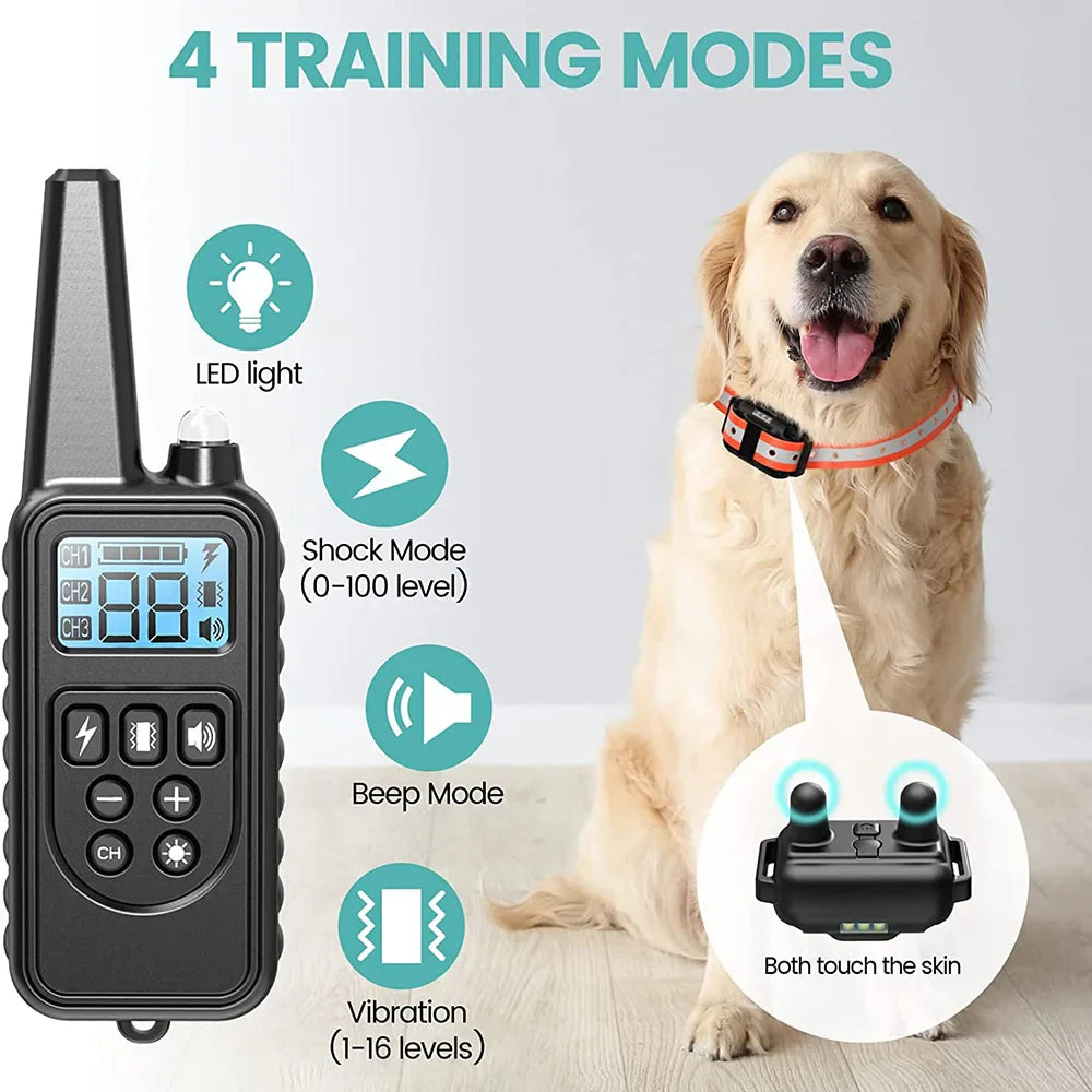 Electric Dog Training Collar - Detachable, Rechargeable Anti-Barking Shock & Vibration Collar for All Dogs with Clicker
