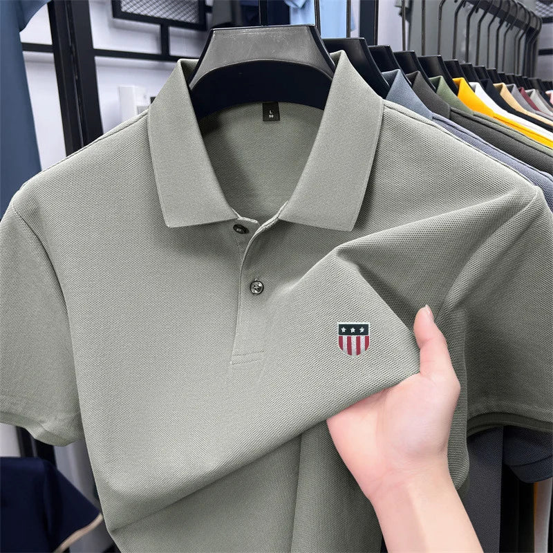 Men's Luxury Cotton Polo Shirt - 100% Cotton Short Sleeve Business Casual Summer Top