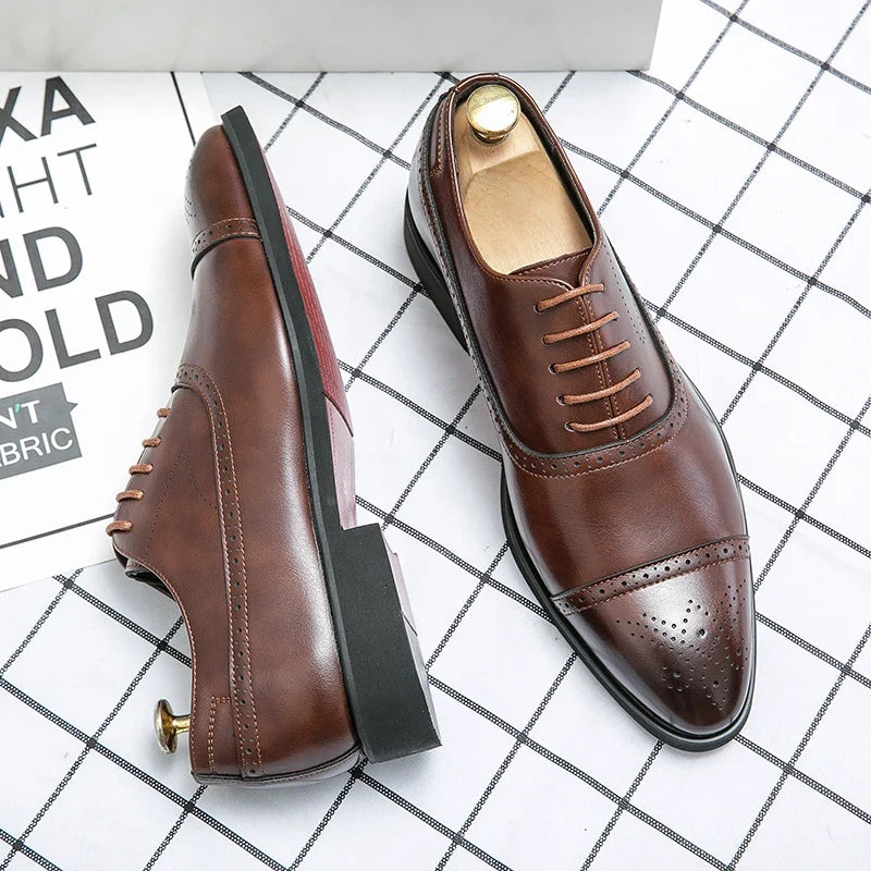Men’s Red Sole Oxford Brogue Shoes - Retro Carved Lace-Up Business & Party Dress Shoes