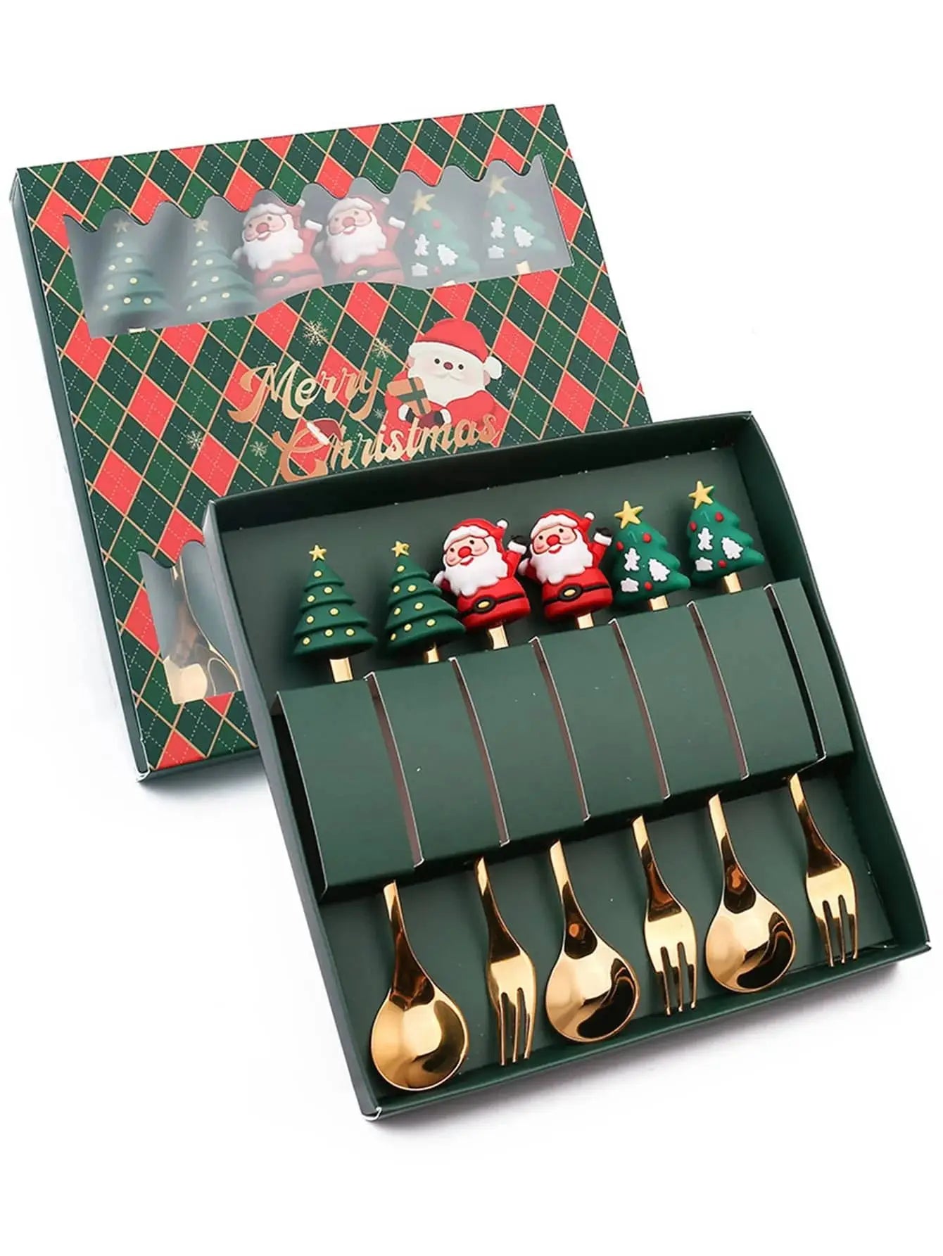 2/4/6 Pcs Christmas Fork and Spoon Set – Stainless Steel Creative Tableware | Coffee, Tea, and Dessert Forks and Spoons Gift Set
