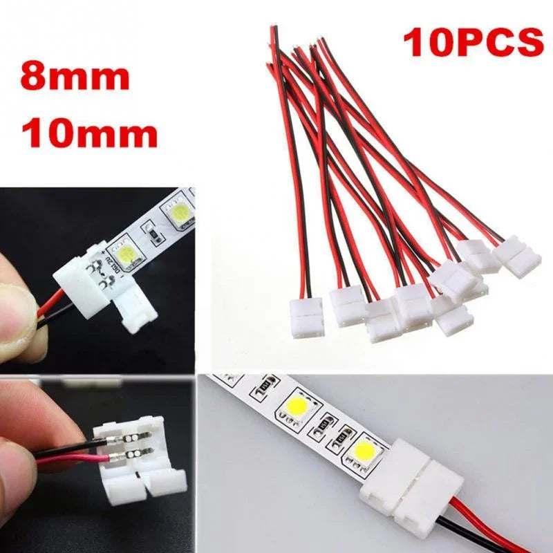 10/20PCS 2 Pin LED Strip Connectors - No Soldering 8mm 10mm Power Wire Clips for 2835/5050 LED Light Strips