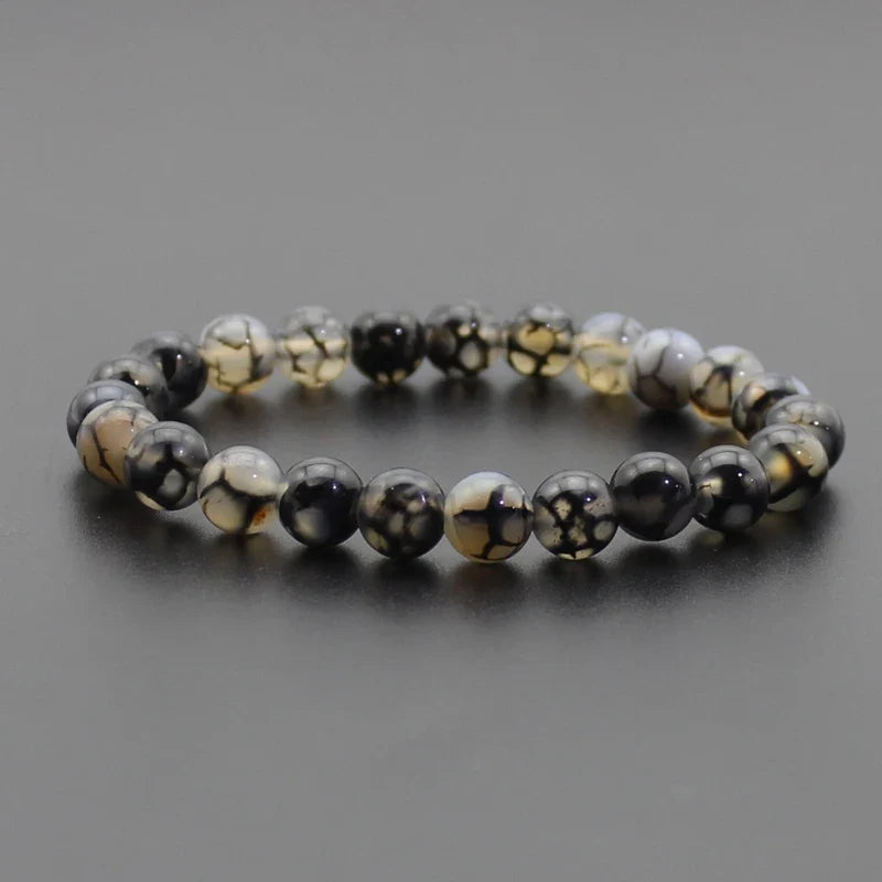 8mm Natural Stone Beaded Bracelet - Black Onyx Lava Tiger Eye Agate Quartz Chakra Yoga Energy Jewelry for Men & Women