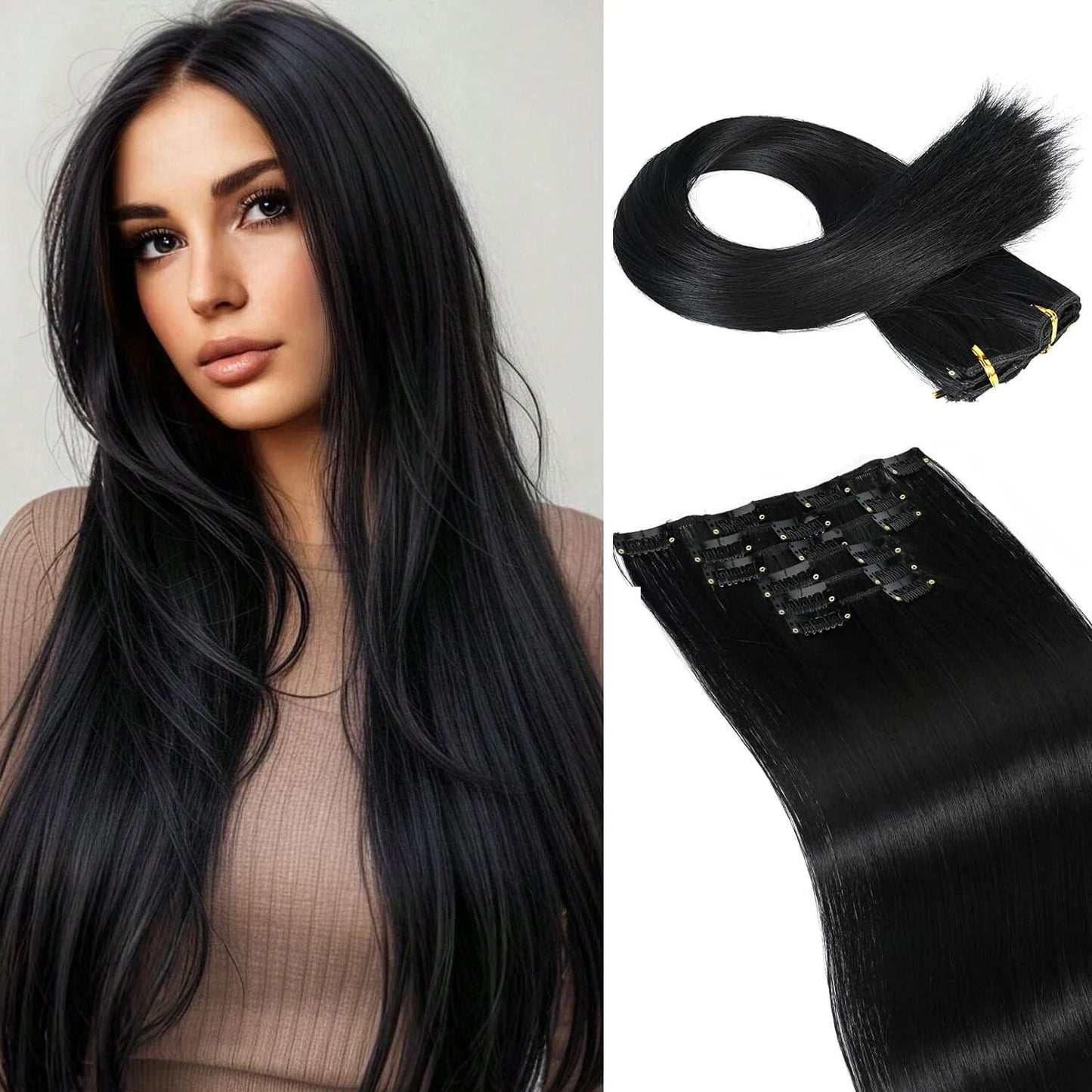 Clip-In Hair Extensions – Thick, Long Lace Weft Lightweight Synthetic Hairpieces for Women