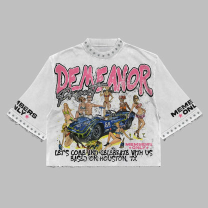 Women’s Harajuku Klein Stone Embroidery Crop Tee – Y2K Gothic Graphic, Cotton Loose Long Sleeve Hip Hop T-Shirt