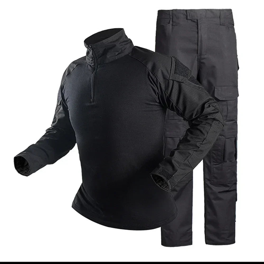 Men’s Camo Tactical Uniform Set | Ripstop Airsoft Suit with Multi-Pocket Pants & Training Shirt for Hunting or Paintball
