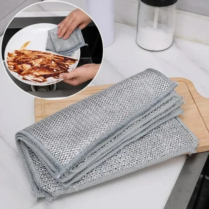 20/5PCS Thickened Steel Wire Cleaning Cloth – Non-Scratch Double-Layer Microfiber Mesh Dishrag & Kitchen Towels for Pots