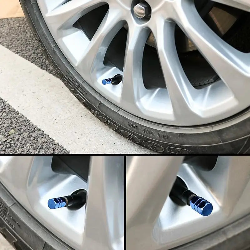4 Pcs Aluminum Car Tire Valve Caps | Hex Alloy Airtight & Waterproof Covers | Dust-Proof for Automobiles, Motorcycles, Trucks, & Bikes