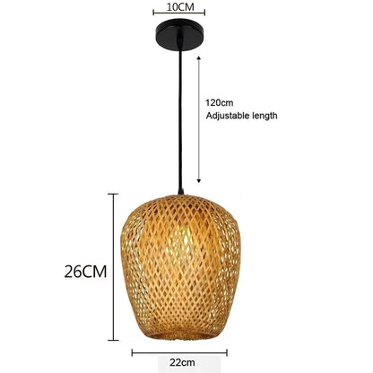 Bamboo Pendant Lamp Ceiling Light - Handwoven Rattan Wicker Hanging Fixture for Dining Room, Bedroom & Indoor Home Decor