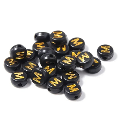 A-Z Alphabet Beads Set - 100-500pcs Black Gold Acrylic Letter Beads for DIY Jewelry Making Charm Bracelets Accessories